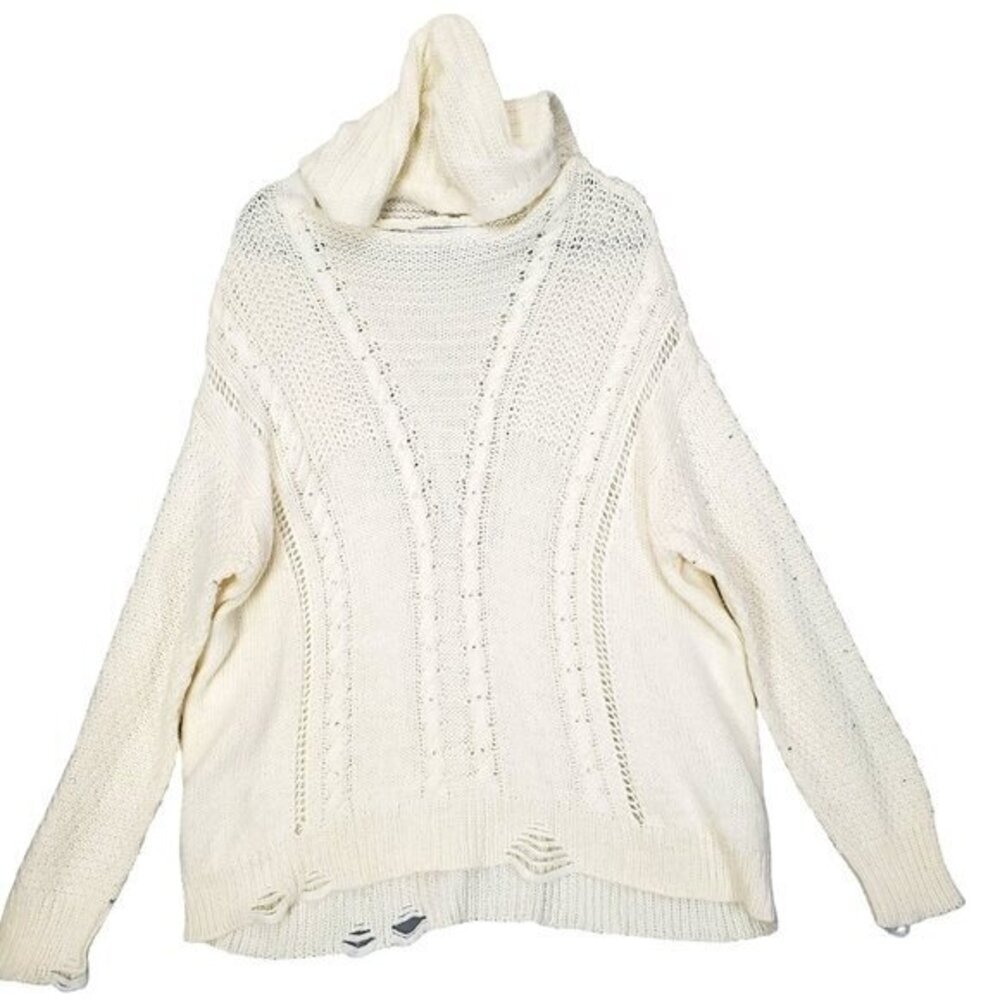 Wildfox Women Coastal Grunge Wool Alpaca Hooded Cable Sweater M Cream Oversized